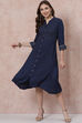Navy Blue Viscose And Rayon Asymmetric Dress image number 5
